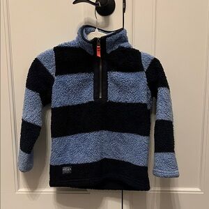 Joules Kids Striped Fleece Sweatshirt - Navy blue and light blue.